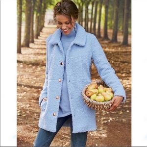 Soft Surroundings Teddy Sherpa Contesse Button Front Jacket Light Blue Size XL